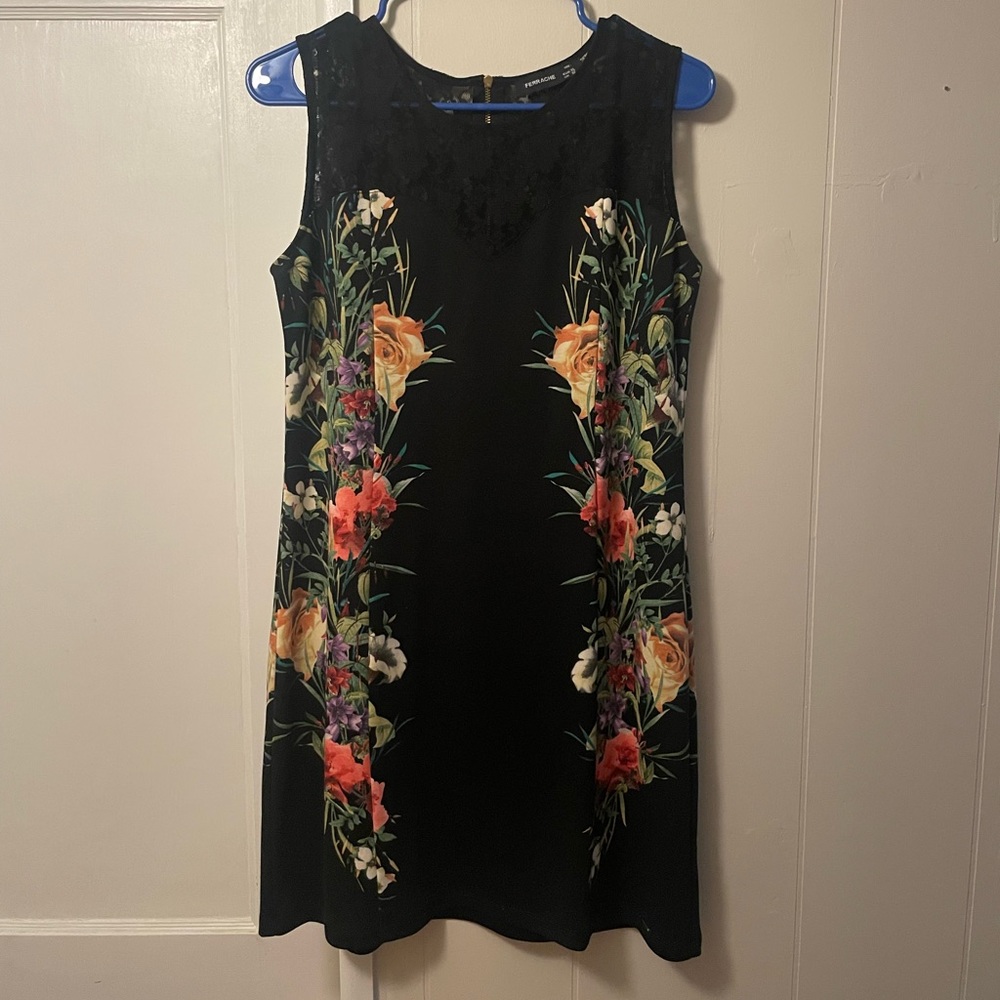 Ferrache short black dress with floral pattern - XL